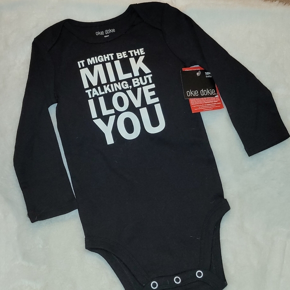 Okie Dokie Infant Black Graphic Onesie Bodysuit "It Might Be The Milk" 18 mo New - Picture 2 of 10